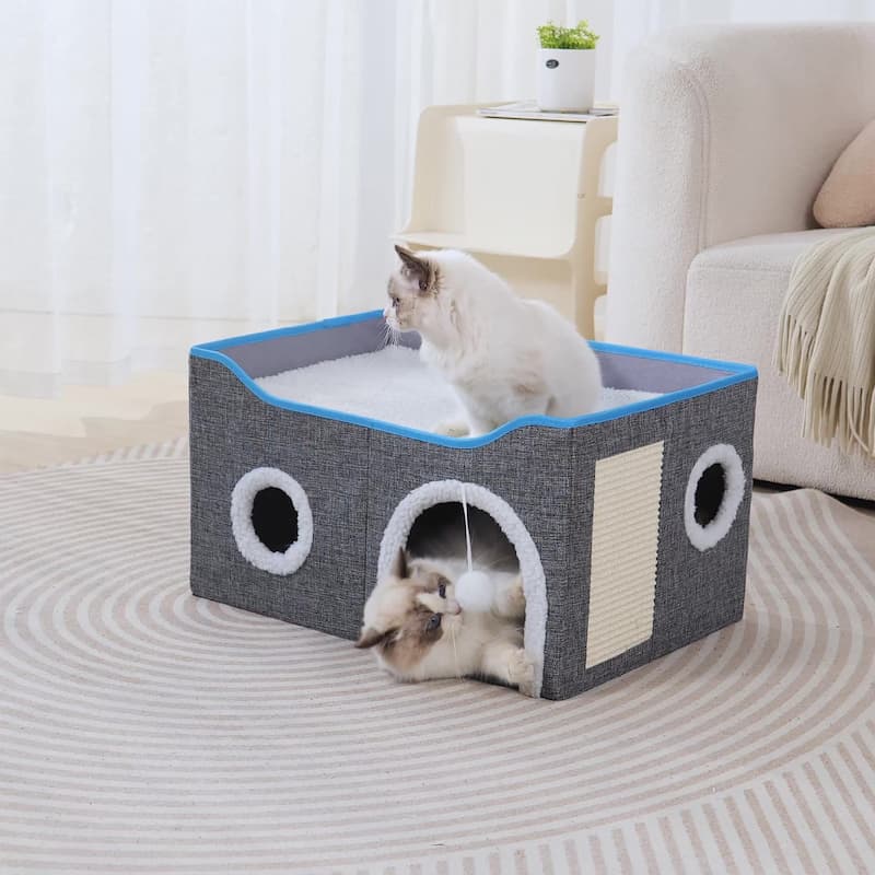 Foldable cat bed with scratching board